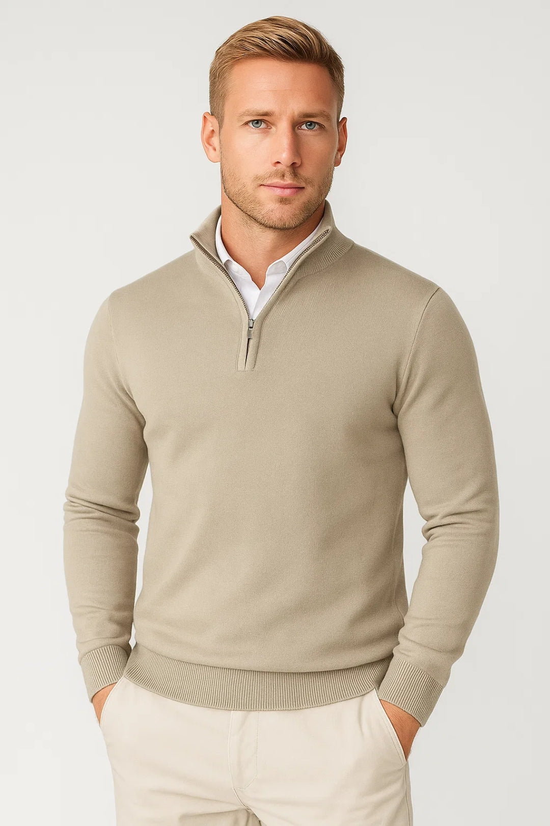 Herren Pullover mit Halbreißverschluss - Klassischer Stehkragen