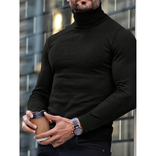 Herren Rollkragenpullover Slim Fit - Klassische Wintermode - Schwarz
