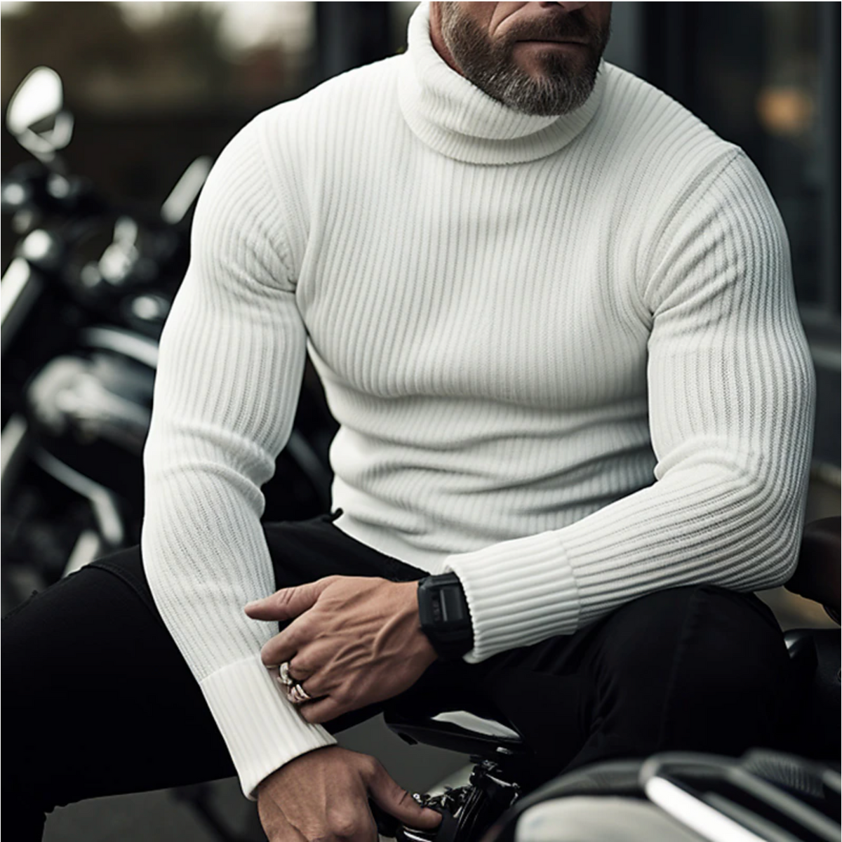 Herren Rollkragenpullover - Zeitlose Eleganz und Wärme - Weiß