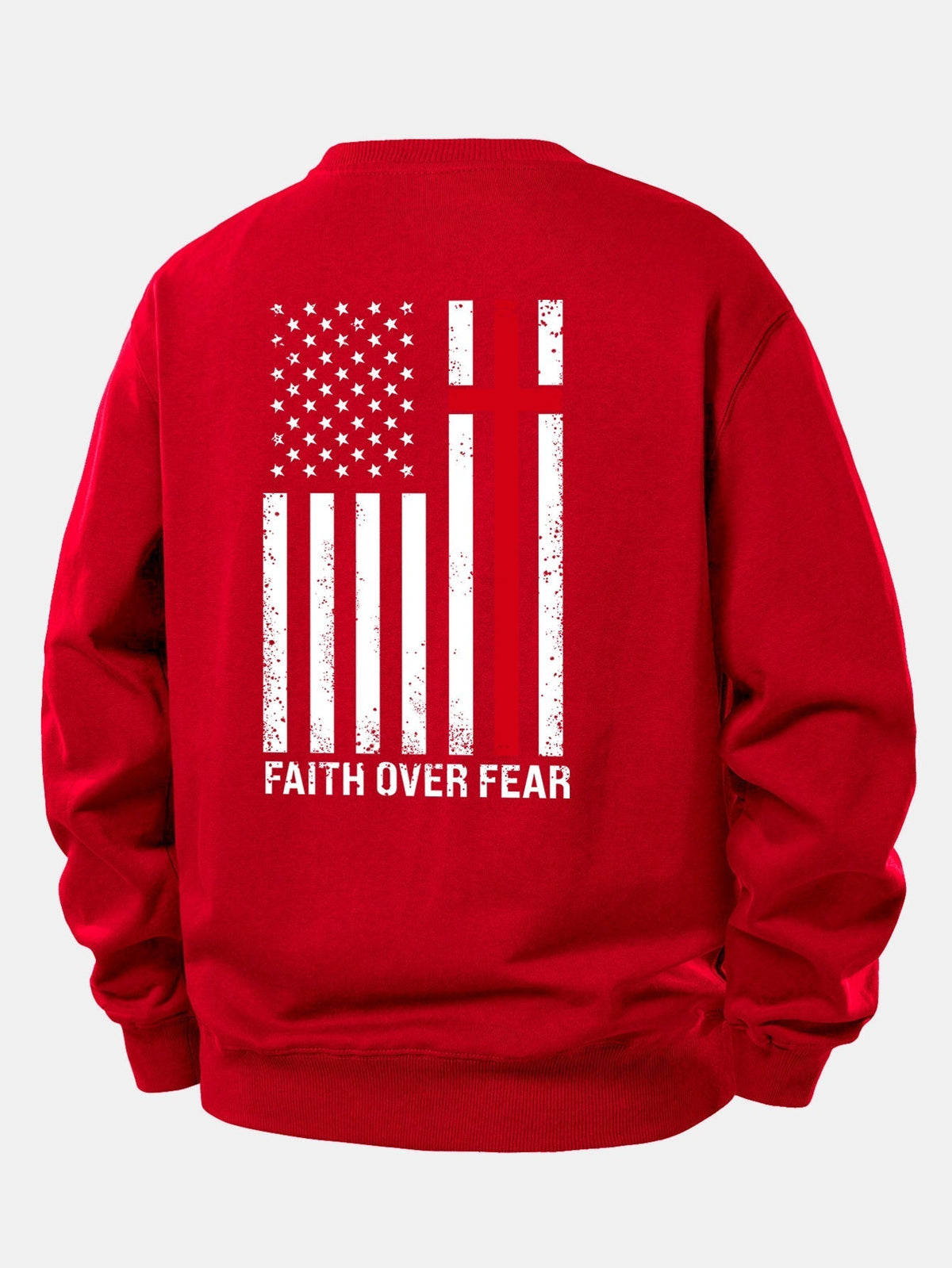 Herren Slogan-Sweatshirt Faith Over Fear – Relaxed Fit Rundhals - Rot