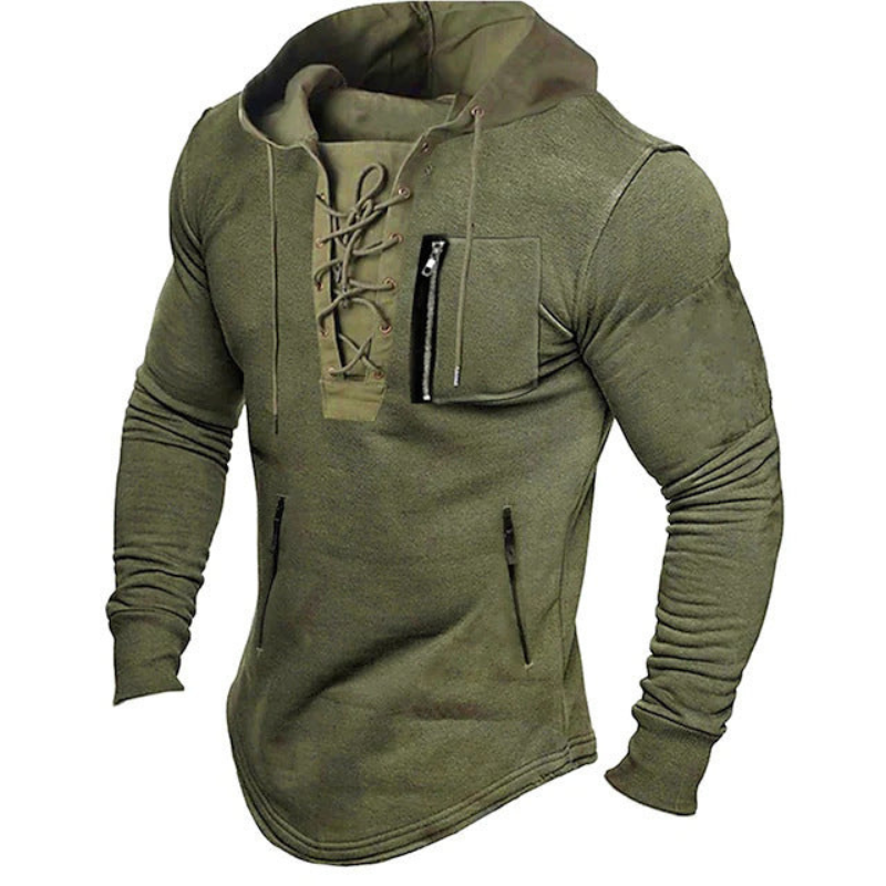 Herren Sportive Hoodie mit Kordelzug - Casual Sweatshirt - Grün