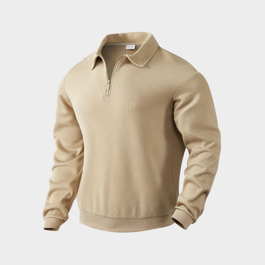 Herren Stehkragen Halbzip Sweatshirt in khaki, Strukturiertes Fleece