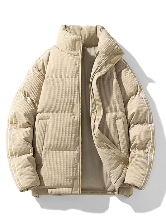 Herren Steppjacke mit Waffeltextur und Stehkragen – Winterjacke - Beige