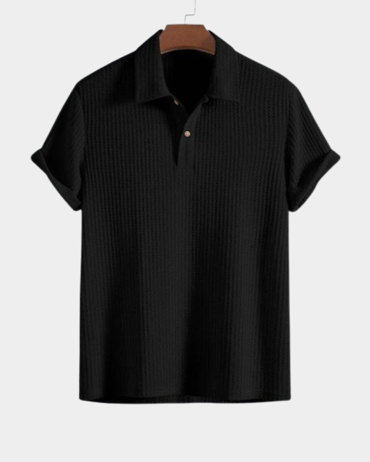 Herren Strick-Poloshirt strukturiert - Casual Eleganz - Schwarz
