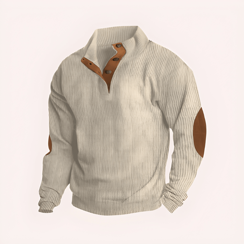 Herren Strickpullover mit Stehkragen - Warme Gebreide Textur - Khaki