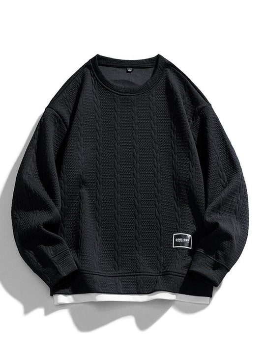 Herren Strukturiertes Jacquard Sweatshirt – Entspannte Passform - Schwarz