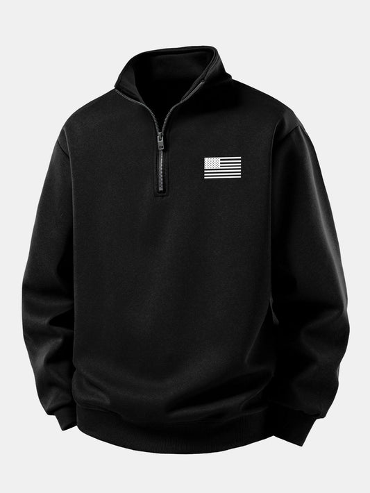 Herren Sweatshirt mit Amerikanischer Flagge in schwarz, Entspannte Passform