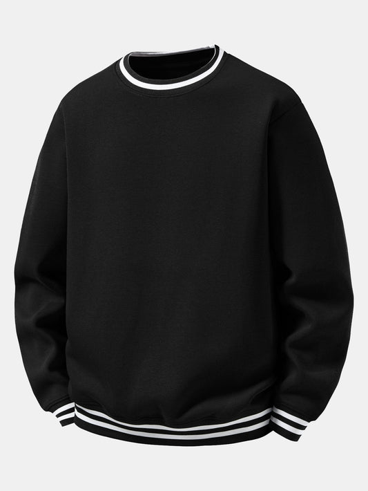 Herren Sweatshirt mit gestreiften Rippbündchen in schwarz, Entspannte Passform