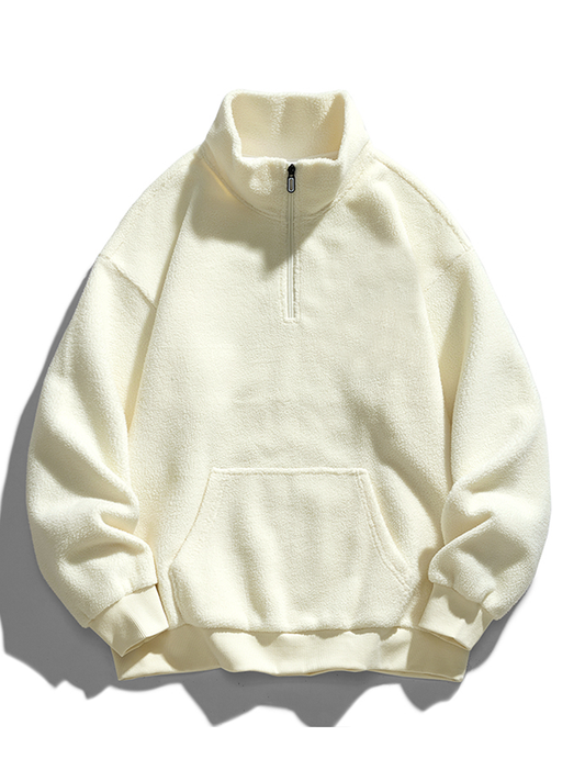 Herren Teddy Fleece Halbzip Sweatshirt – Entspannte Passform - Beige