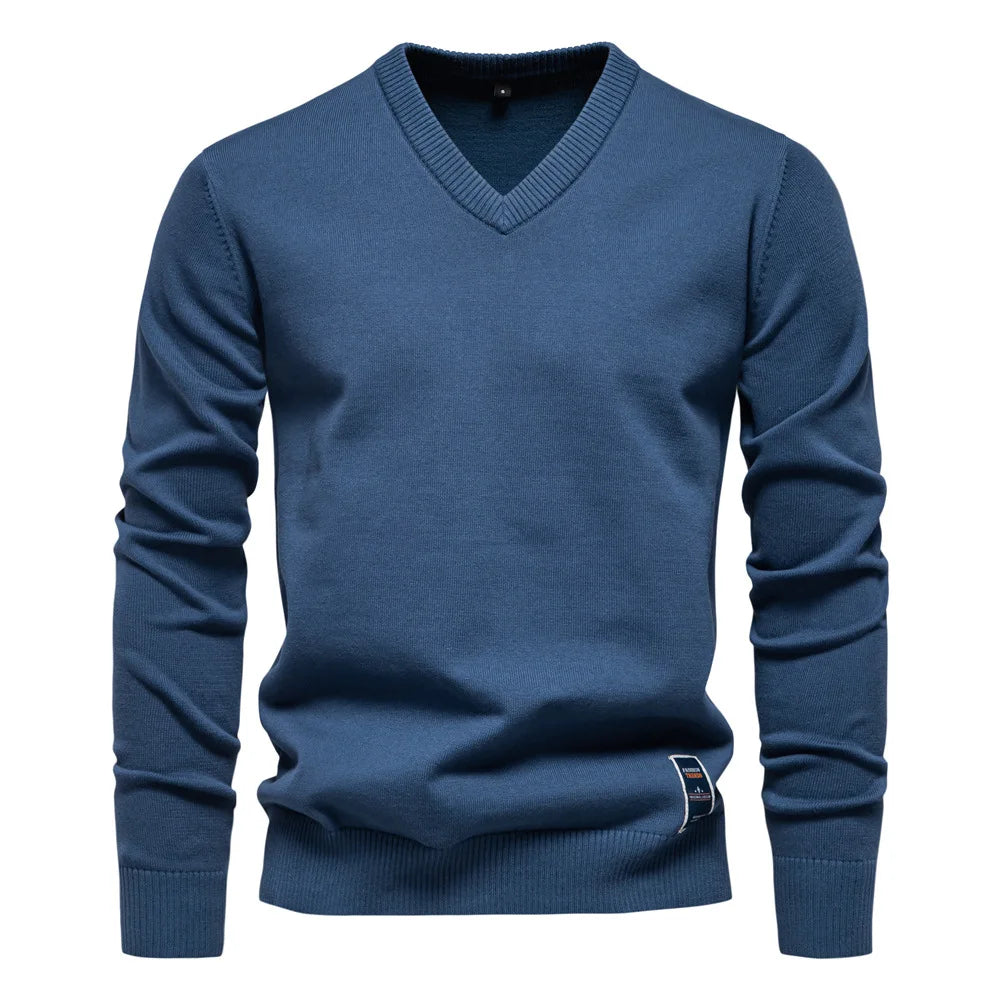 Herren V-Ausschnitt Pullover in blau, klassische Eleganz