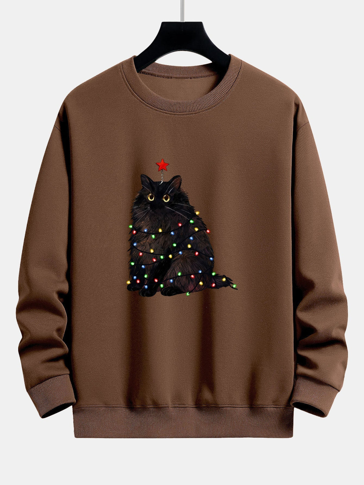 Herren Weihnachtskatzen-Sweatshirt – Entspannte Passform mit Festliche - Braun