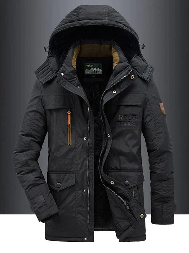 Herren Winterjacke Militär-Stil in schwarz, Robust & Warm