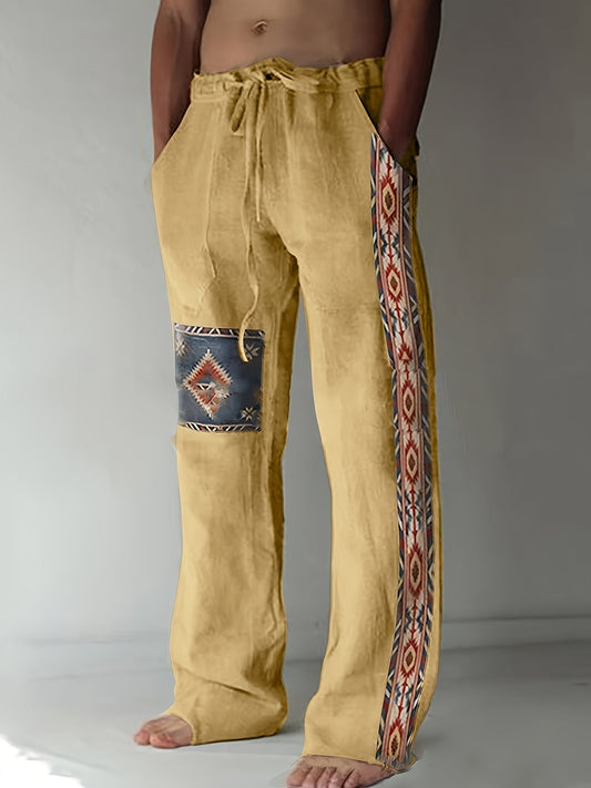 Herrenhose mit geometrischem Muster im Ethno-Stil - gelb