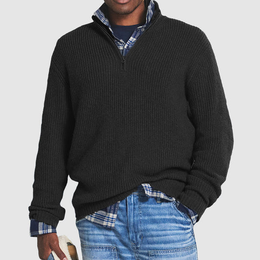 Herren Pullover mit halbem Reißverschluss - schwarz