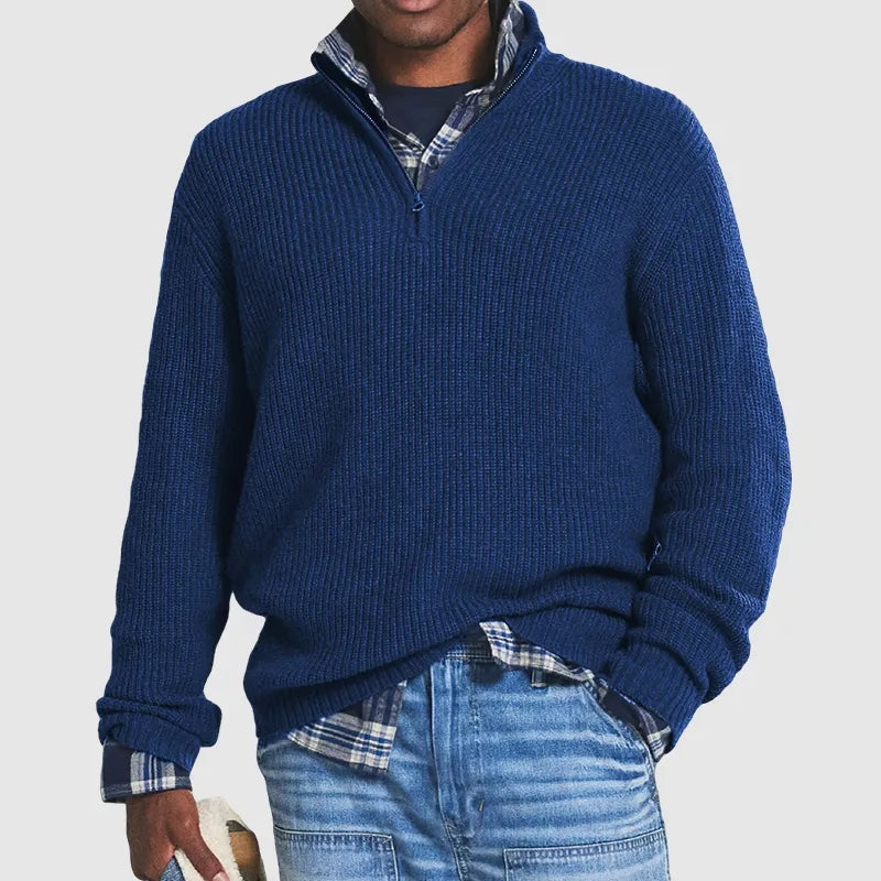 Herren Pullover mit halbem Reißverschluss - dunkelblau