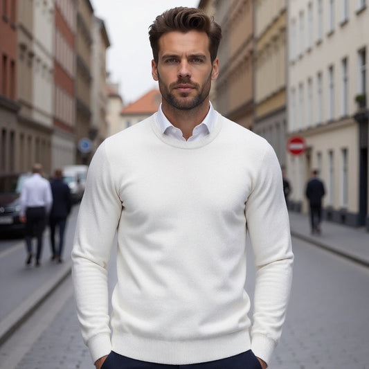 Herren Pullover in Strickoptik für kühle Tage - weiß