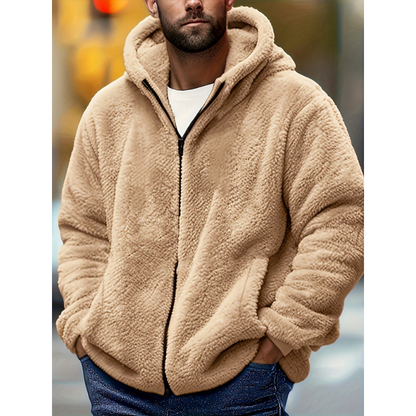 Herren Daunenjacke mit Kapuze und Taschen - kurkuma