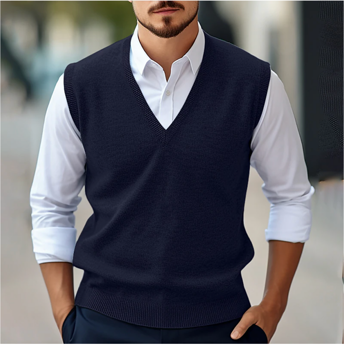 Herren Pullover ohne Ärmel mit V-Ausschnitt - blau