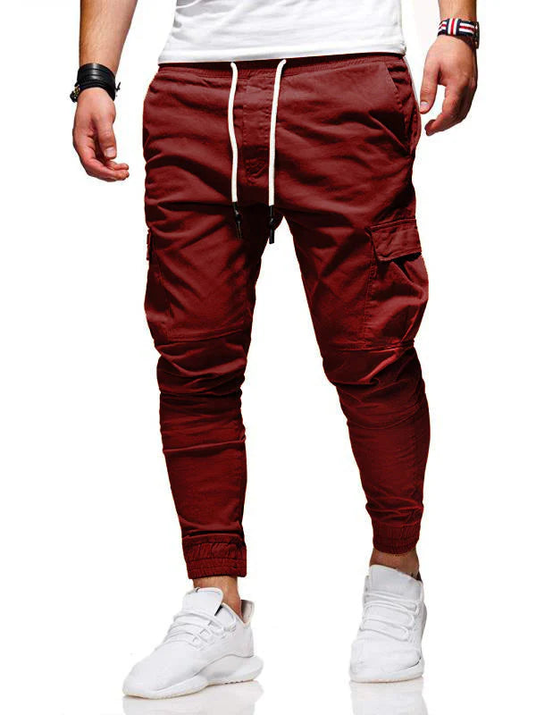 Herren Cargohose mit elastischem Bund - rot