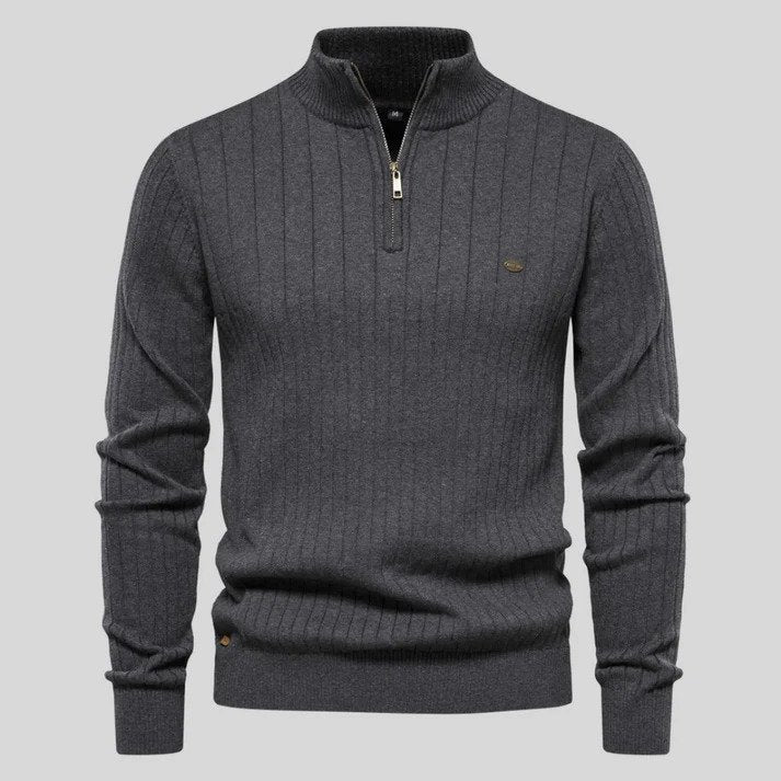 Strickpullover Herren mit Reißverschluss - dunkel-grau