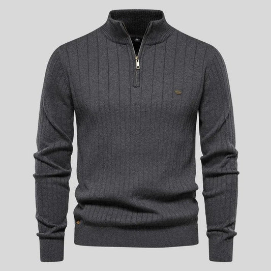 Strickpullover Herren mit Reißverschluss - dunkel-grau