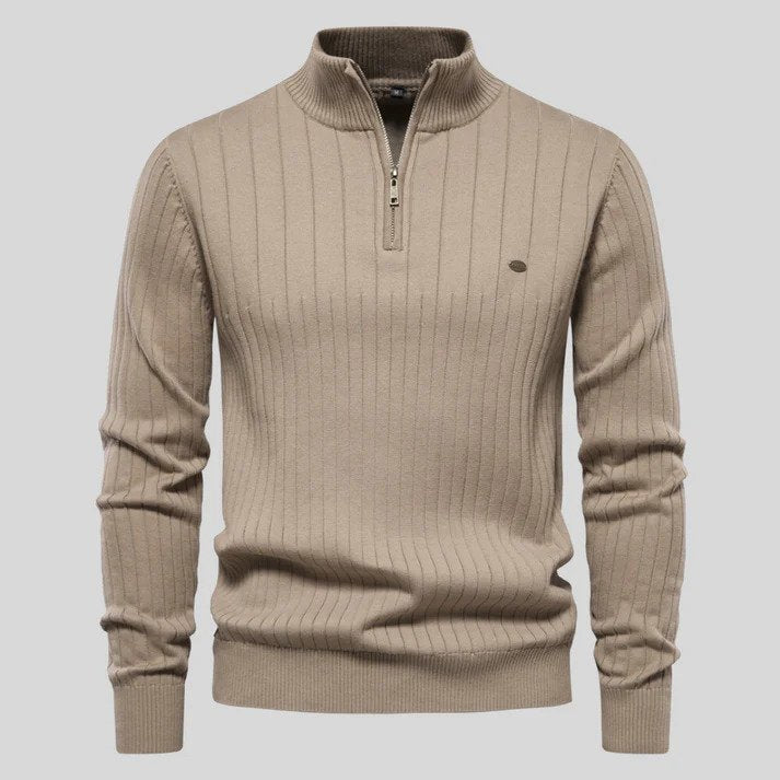 Strickpullover Herren mit Reißverschluss - khaki