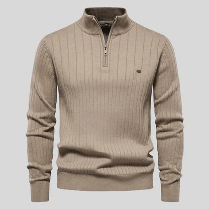 Strickpullover Herren mit Reißverschluss - khaki