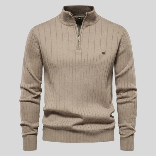 Strickpullover Herren mit Reißverschluss - khaki