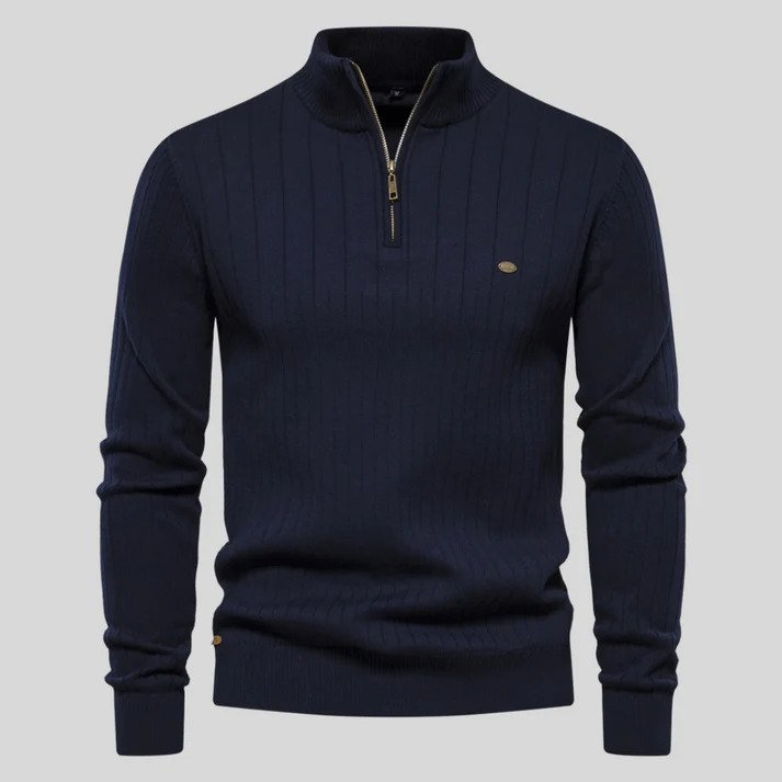 Strickpullover Herren mit Reißverschluss - dunkel-blau