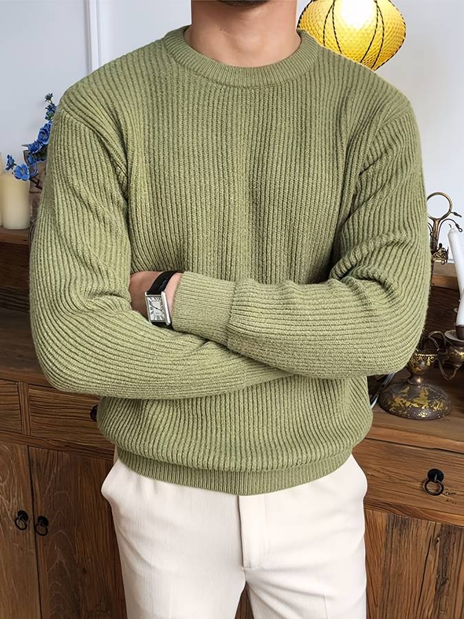 Strickpullover Herren mit Rundhals im Casual Look - grün