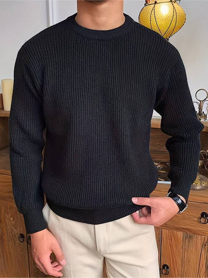 Strickpullover Herren mit Rundhals im Casual Look - schwarz