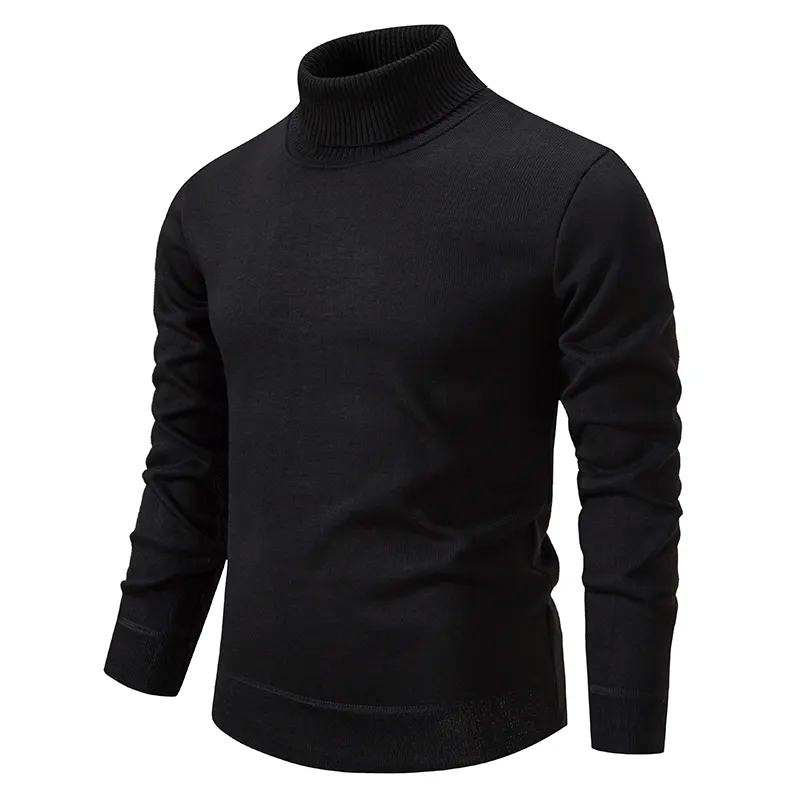 Rollkragenpullover Herren im Slim Fit - schwarz