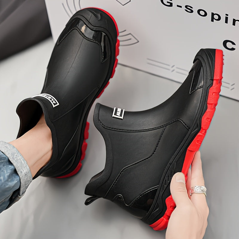 Herren Slip-On Winterboots ohne Schnürung - schwarz-rot