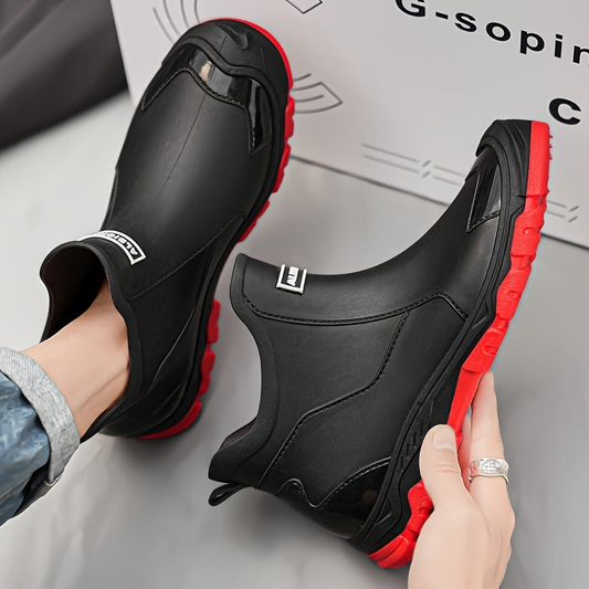 Herren Slip-On Winterboots ohne Schnürung - schwarz-rot