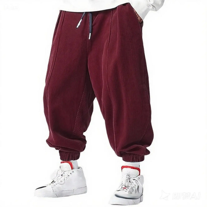 Herren Cordhose im weiten Harem Stil - rot