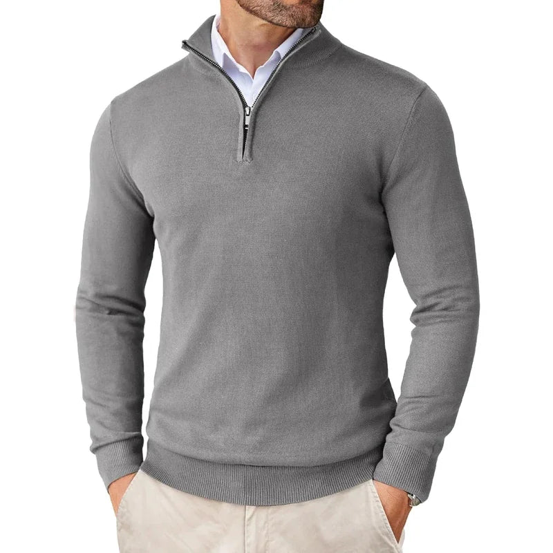 Herren Strickpullover mit Half-Zip - grau