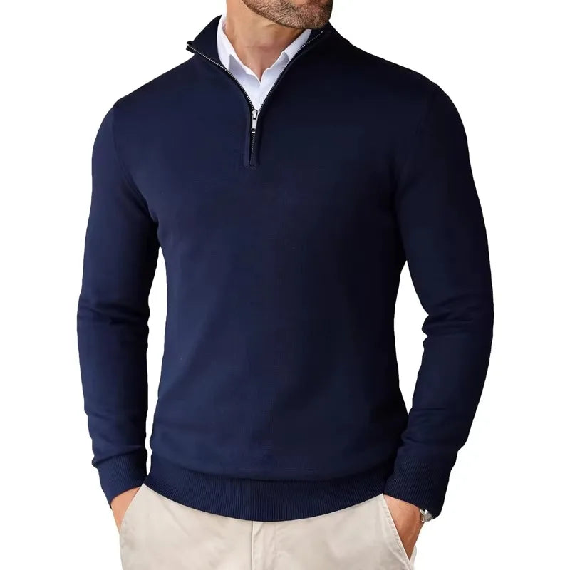 Herren Strickpullover mit Half-Zip - blau