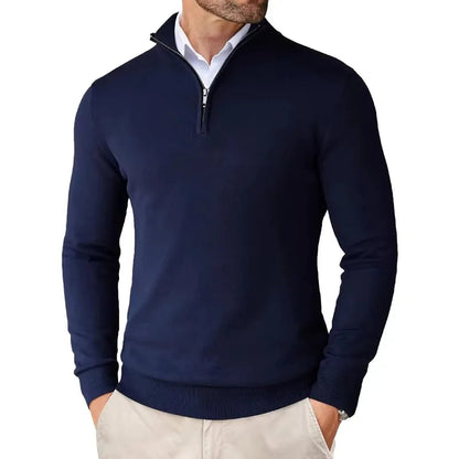 Herren Strickpullover mit Half-Zip - blau