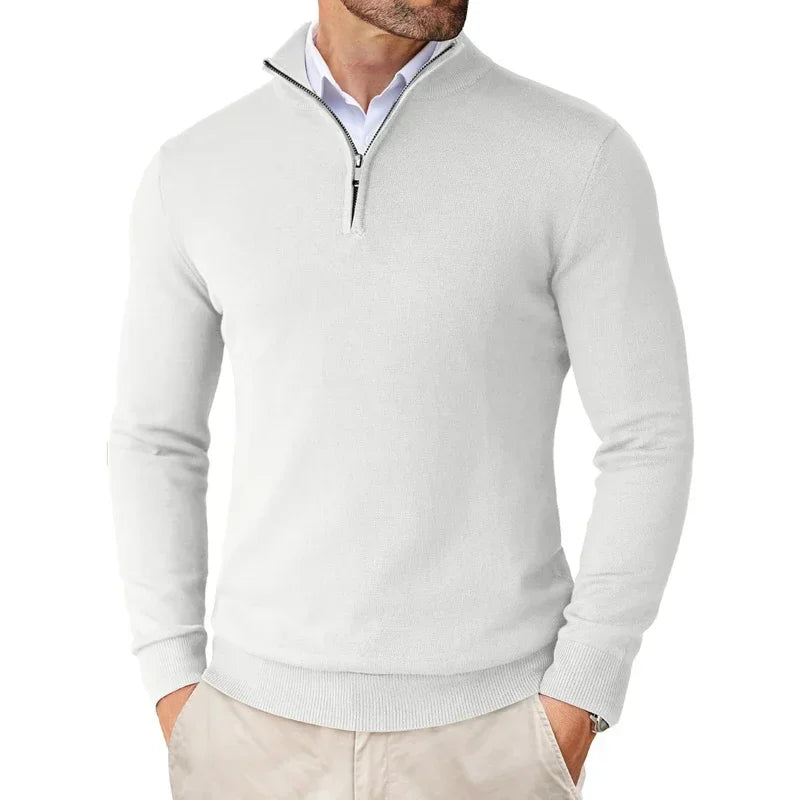 Herren Strickpullover mit Half-Zip - weiß