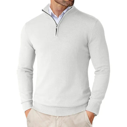 Herren Strickpullover mit Half-Zip - weiß