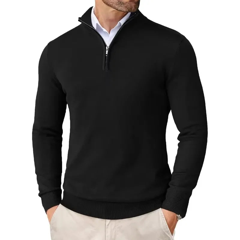 Herren Strickpullover mit Half-Zip - schwarz