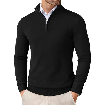 Herren Strickpullover mit Half-Zip - schwarz
