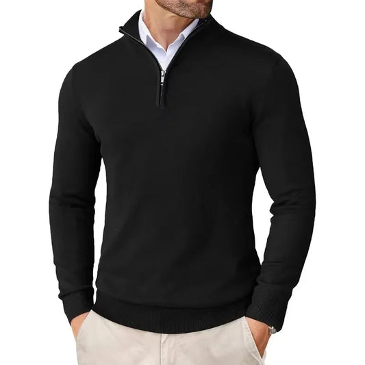Herren Strickpullover mit Half-Zip - schwarz