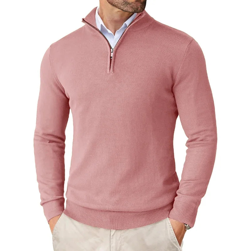 Herren Strickpullover mit Half-Zip - rosa