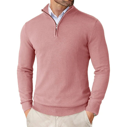 Herren Strickpullover mit Half-Zip - rosa