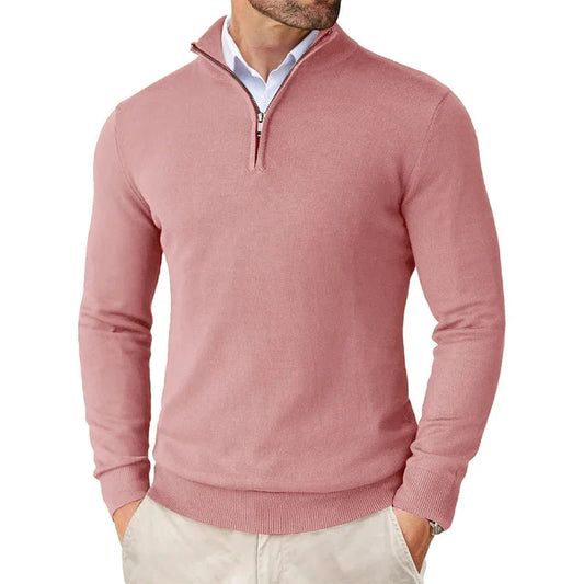 Herren Strickpullover mit Half-Zip - rosa