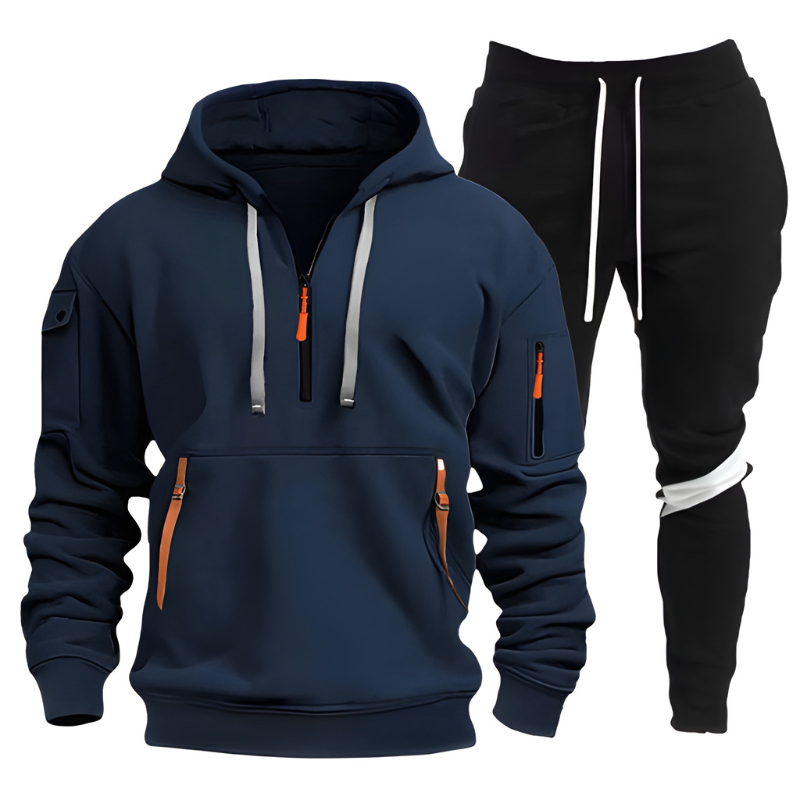 Herren Set mit Kapuzensweatshirt und Jogginghose - marineblau