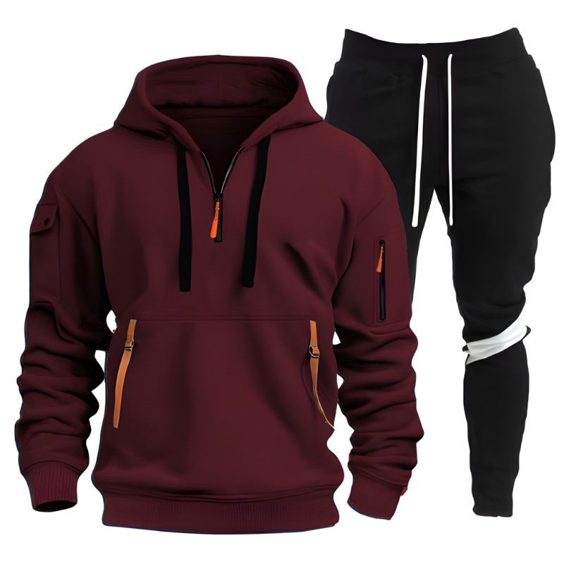 Herren Set mit Kapuzensweatshirt und Jogginghose - weinrot
