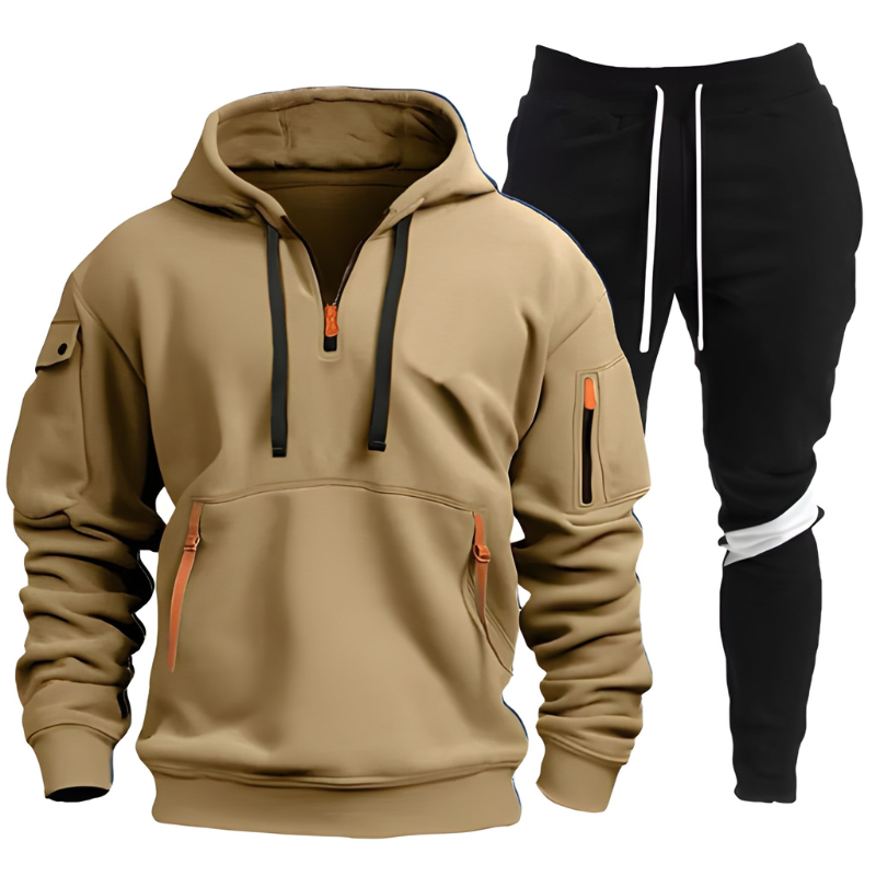 Herren Set mit Kapuzensweatshirt und Jogginghose - khaki