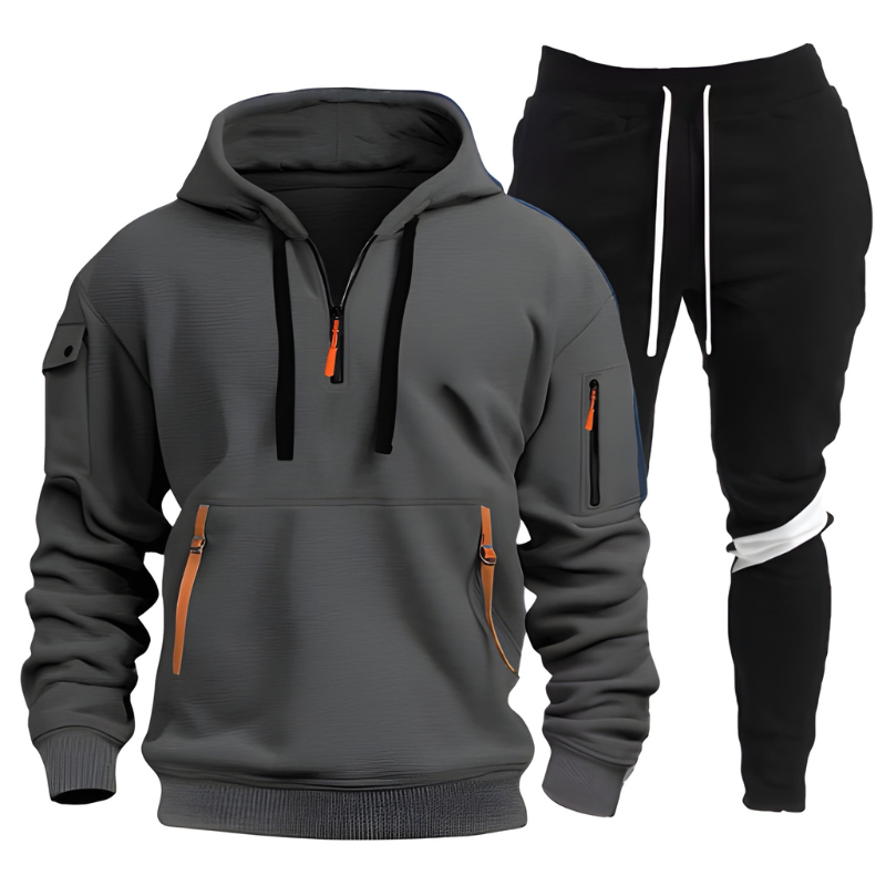 Herren Set mit Kapuzensweatshirt und Jogginghose - dunkelgrau